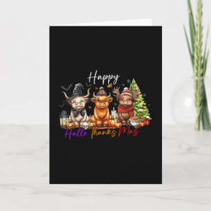 Carte Joyeux Halloween Thanksgiving Noël Vache Vacances