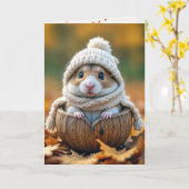 Carte Joyeux hamster d'automne dans un noyer (Fleur jaune)