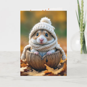 Carte Joyeux hamster d'automne dans un noyer