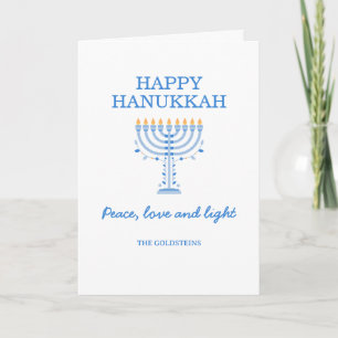Carte Joyeux Hanukkah Chandelier Bleu et Blanc