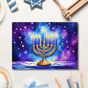 Carte Joyeux Hanukkah Menorah Étoilé