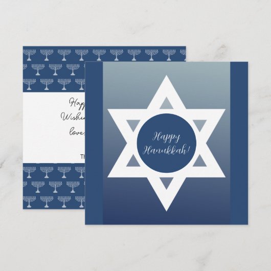 Carte Joyeux Hanukkah Salutations Bleues (Devant / Derrière)