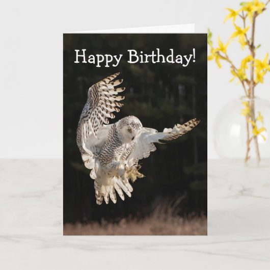 Carte Joyeux hibou d'anniversaire (Fleur jaune)