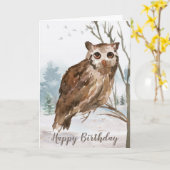 Carte Joyeux hibou de l'aquarelle d'anniversaire (Fleur jaune)