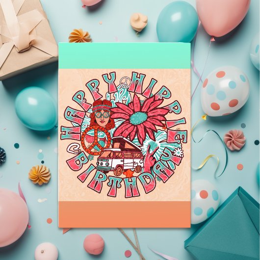 Carte Joyeux Hippie Anniversaire Retro