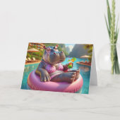 Carte Joyeux Hippo Avec Boisson Anniversaire (Devant)