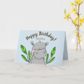 Carte Joyeux Hippo d'anniversaire (Fleur jaune)