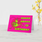 Carte Joyeux Hoppy 11e anniversaire avec Grasshopper (Fleur jaune)