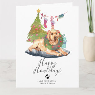 Carte Joyeux Howlidays Chien Labrador Jaune Noël