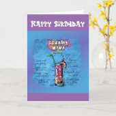 Carte Joyeux Humour d'anniversaire - Recette Bahama Mama (Fleur jaune)