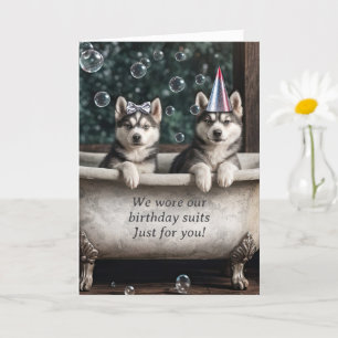 Carte Joyeux Huskies humoristiques d'anniversaire dans u