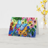 Carte Joyeux Jardin aux papillons d'anniversaire (Fleur jaune)