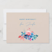 Carte Joyeux Jardin d'Anniversaire Floral Blue Rose Cham (Dos)