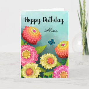 Carte Joyeux Jardin Fleur d'Anniversaire et Papillon