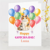 Carte Joyeux jour d'adoption chat calico (Fleur jaune)