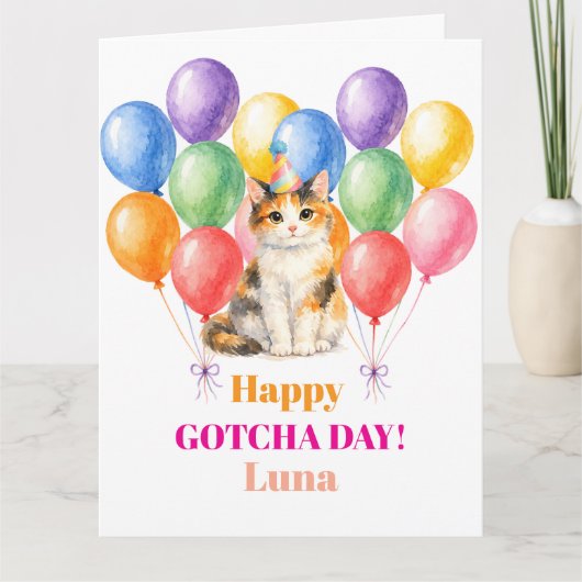 Carte Joyeux jour d'adoption chat calico (Devant)
