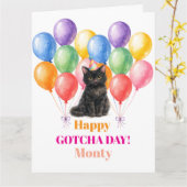 Carte Joyeux jour d'adoption chat noir (Fleur jaune)