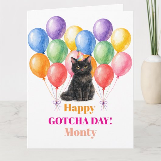 Carte Joyeux jour d'adoption chat noir (Devant)