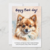 Carte Joyeux Jour de l'écorce Aquarelle Chien de Poméran (Devant)