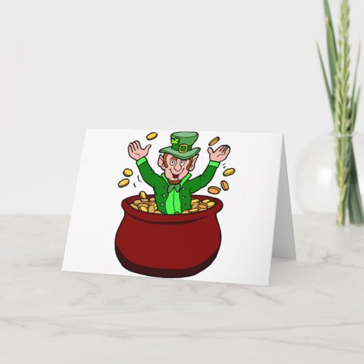 Carte Joyeux Jour de l'Saint Patrick Leprechaun Pot De P (Devant)