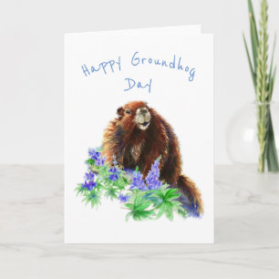Carte Joyeux Jour de marmotte mignonne Aquarelle de prin