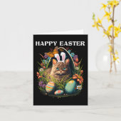 Carte Joyeux Jour de Pâques Lapin Chat Oeufs Panier Homm (Fleur jaune)