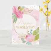 Carte Joyeux jour des infirmières Florales roses Or et c (Fleur jaune)