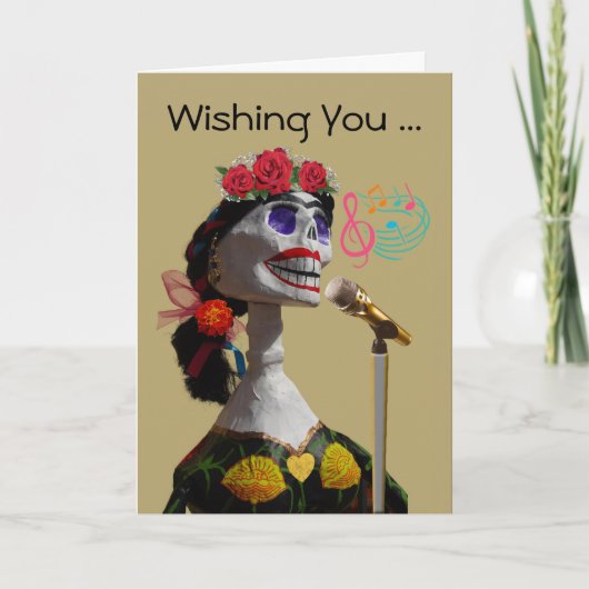 Carte Joyeux Jour des Morts Anniversaire Catrina chante (Devant)