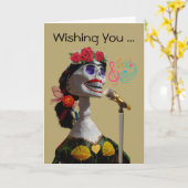 Carte Joyeux Jour des Morts Anniversaire Catrina chante (Fleur jaune)