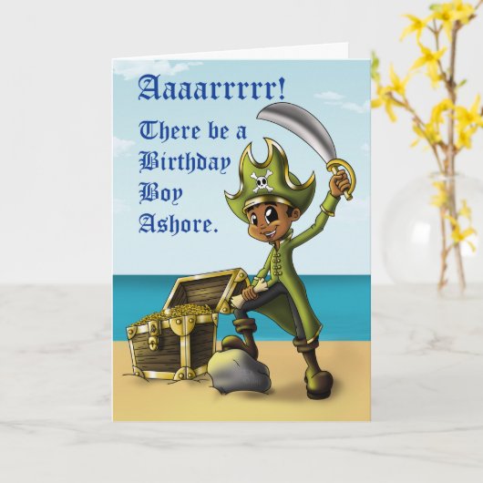 Carte Joyeux Joyeux Jour du Pirate Garçon Africain Améri (Fleur jaune)