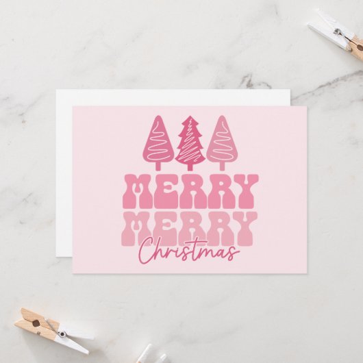 Carte Joyeux Joyeux Noël - Conception de vacances rose (Devant/Arrière en situation)