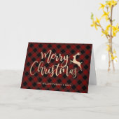 Carte Joyeux Joyeux Noël Or Noir & Rouge Plaid (Fleur jaune)