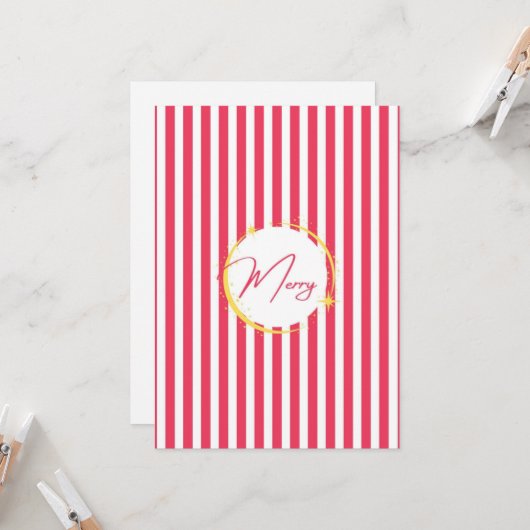 Carte Joyeux Joyeux Rouge et Blanc rayé (Devant/Arrière en situation)