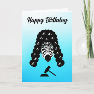 Carte joyeux juge d'anniversaire zebra noir cheveux long