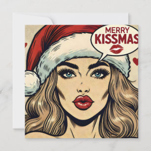 Carte Joyeux Kissmas Retro Comic Book Noël