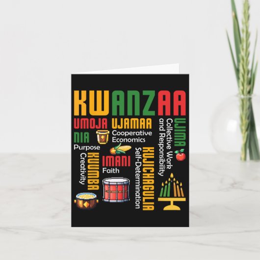 Carte Joyeux Kwanzaa Kinara Sept bougies Drum Africain I (Devant)