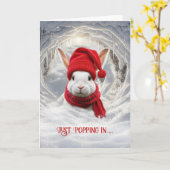 Carte Joyeux lapin blanc blanc de Noël en neige (Fleur jaune)