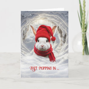 Carte Joyeux lapin blanc blanc de Noël en neige