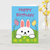 Carte Joyeux lapin d'anniversaire (Fleur jaune)