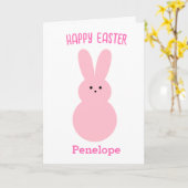 Carte Joyeux lapin de Pâques rose (Fleur jaune)