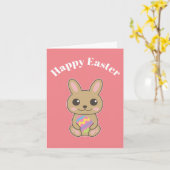 Carte Joyeux lapin mignon de Pâques (Fleur jaune)