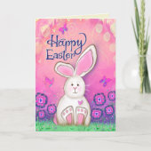 Carte Joyeux Lapin Pâques Rose Fille Mignonne Inspirivit (Devant)