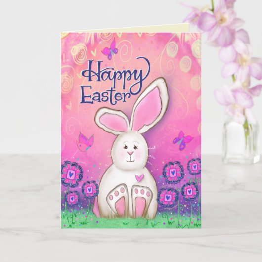 Carte Joyeux Lapin Pâques Rose Fille Mignonne Inspirivit (Orchidée)