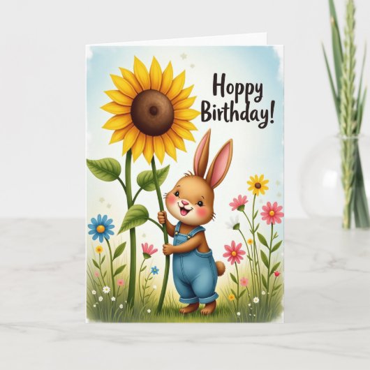 Carte Joyeux Lapin Tournesol (Devant)