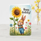 Carte Joyeux Lapin Tournesol (Fleur jaune)