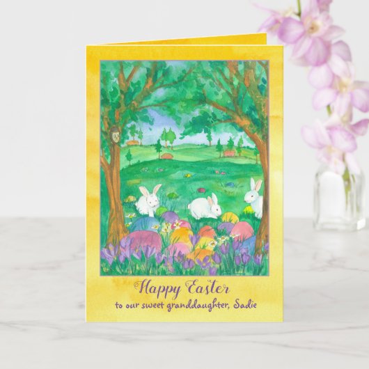 Carte Joyeux lapins de la petite-fille de Pâques Nom per (Orchidée)