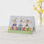 Carte Joyeux lapins et oeufs de Pâques (Fleur jaune)