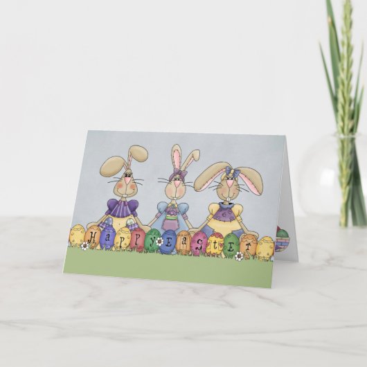 Carte Joyeux lapins et oeufs de Pâques (Devant)