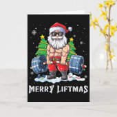 Carte Joyeux Liftmas Funny Santa Claus Fitness Poids (Fleur jaune)