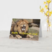 Carte Joyeux lion d'anniversaire (Fleur jaune)